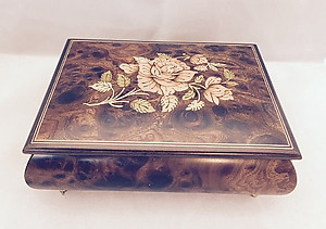 Italian Rose Inlaid Musical Jewelry Box 