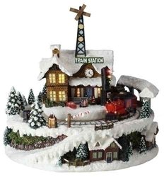 Animated Christmas Train Station Music Box #C35250