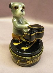 Dog Playing Piano Limoge Style Trinket Box #1320